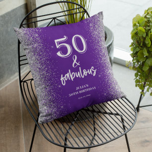 Silver Glitter Purple 50th Birthday Cushion