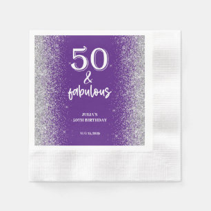 Silver Glitter Purple 50th Birthday Party  Napkin