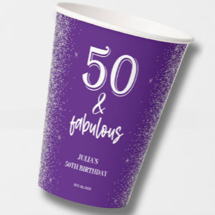 Silver Glitter Purple 50th Birthday Party  Paper Cups