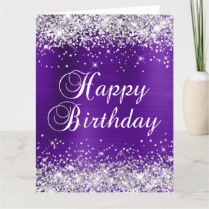 Silver Glitter Purple Foil Big Happy Birthday Card