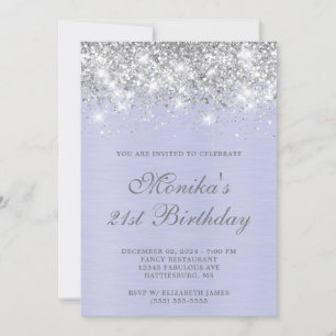 Silver Glitter Purple Metal Bold 21st Birthday  Invitation