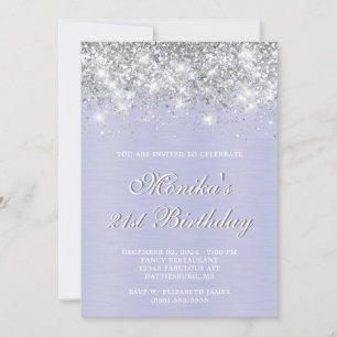Silver Glitter Purple Metal Bold 21st Birthday Invitation