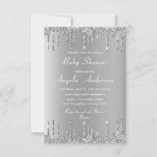 Silver Glitter QR Code Baby Shower Invitations