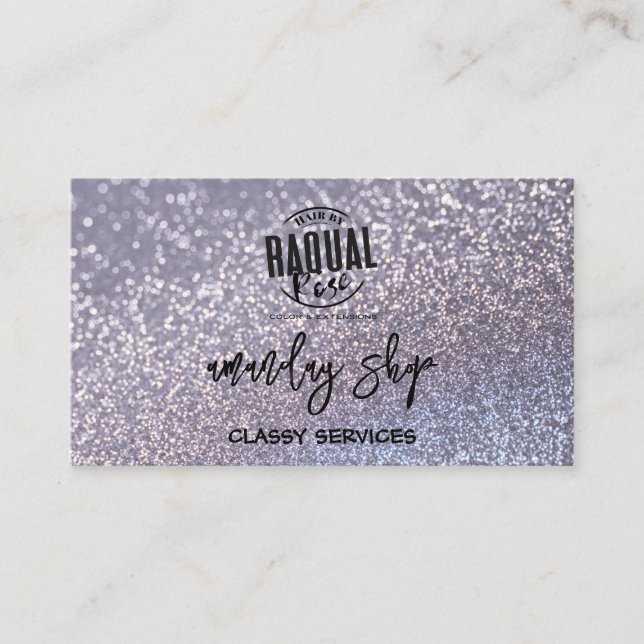 Silver Glitter QR Code Logo Online Shop Spark Business Card (Front)