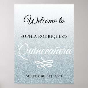 Silver Glitter Quinceañera 15th Birthday Welcome  Poster