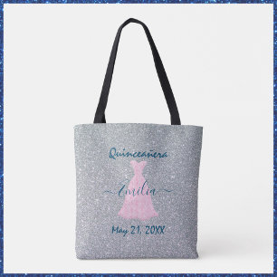Silver Glitter Quinceanera Keepsake Tote Bag