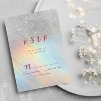 Silver glitter rainbow holographic RSVP