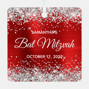 Silver Glitter Red Foil Bat Mitzvah Metal Tree Decoration