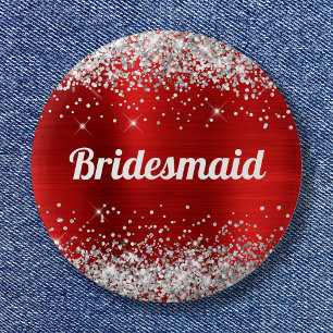 Silver Glitter Red Foil Bridesmaid 6 Cm Round Badge