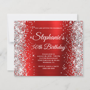 Silver Glitter Red Foil Monogram 50th Birthday