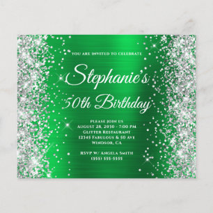 Silver Glitter Red Foil Monogram 50th Birthday Flyer