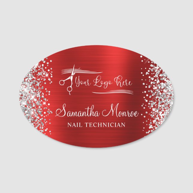 Silver Glitter Red Foil Name Title Tag (Front)