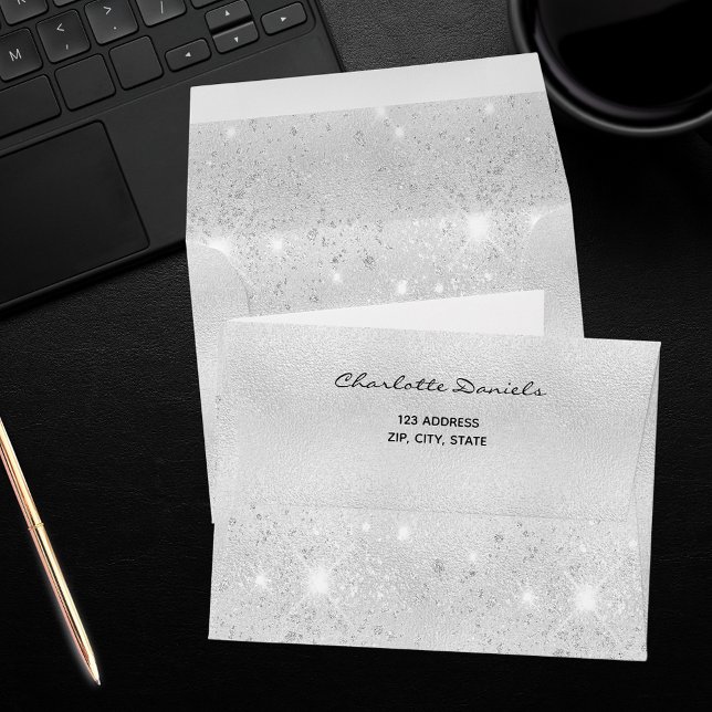 Silver glitter return address envelope (Creator Uploaded)