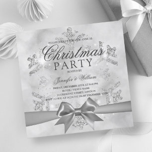 Silver Glitter & Ribbon   Xmas Holiday Invitation