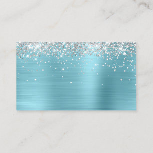 Silver Glitter Robin Egg Blue Foil Blank Place Card