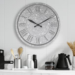 Silver Glitter Roman Numeral Sparkle Girly<br><div class="desc">Silver Glitter Roman Numeral Sparkle Girly Large Clock</div>