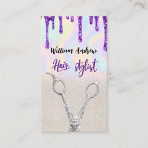 Silver Glitter Rose Drips Hair Stylist Business  Card