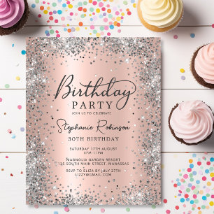 Silver Glitter Rose Gold 30th Birthday Invitation