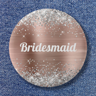 Silver Glitter Rose Gold Foil Bridesmaid 6 Cm Round Badge
