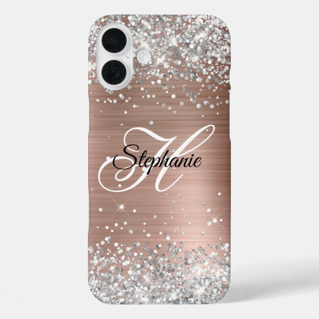 Silver Glitter Rose Gold Foil Fancy Monogram Case-Mate iPhone Case (Back)