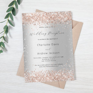 Silver glitter rose gold luxury wedding reception invitation