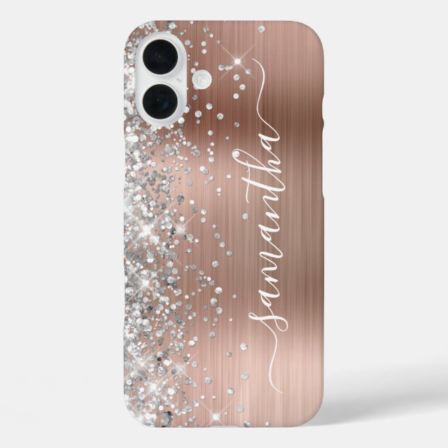 Silver Glitter Rose Gold Metallic Girly Signature Case-Mate iPhone Case (Back)