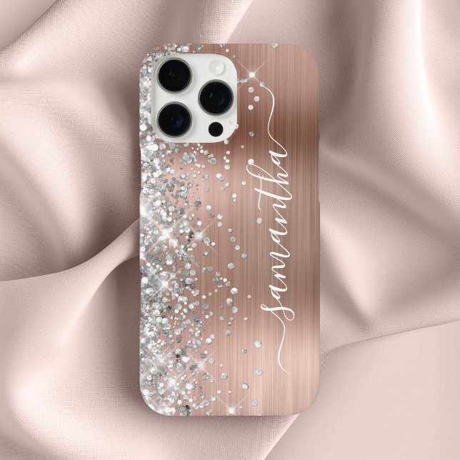 Silver Glitter Rose Gold Metallic Girly Signature Case-Mate iPhone Case (Silver Glitter Rose Gold Metallic Girly Signature Case-Mate iPhone Case)
