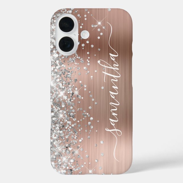 Silver Glitter Rose Gold Metallic Girly Signature Case-Mate iPhone Case (Back)