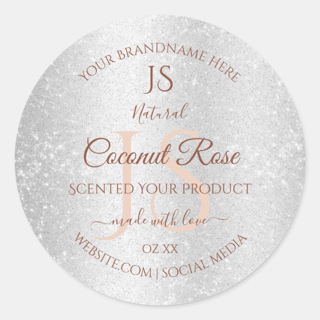 Silver Glitter Rose Gold Product Labels Initials (Front)
