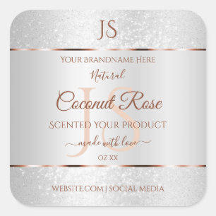 Silver Glitter Rose Gold Product Labels Initials