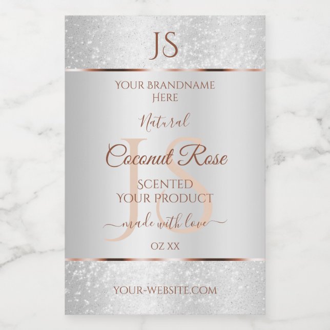 Silver Glitter Rose Gold Product Labels Initials (Single Label)