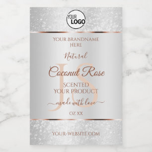 Silver Glitter Rose Gold Product Labels with Logo