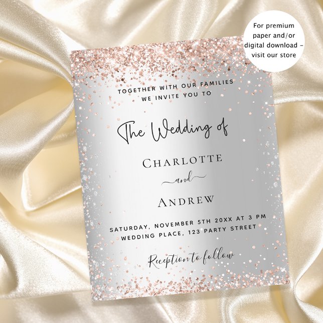 Silver glitter rose gold wedding invitation (Creator Uploaded)