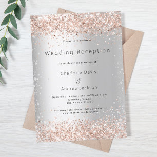 Silver glitter rose gold wedding reception invitation