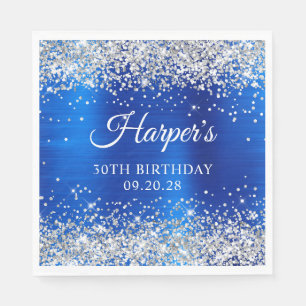 Silver Glitter Royal Blue Foil 30th Birthday Napkin