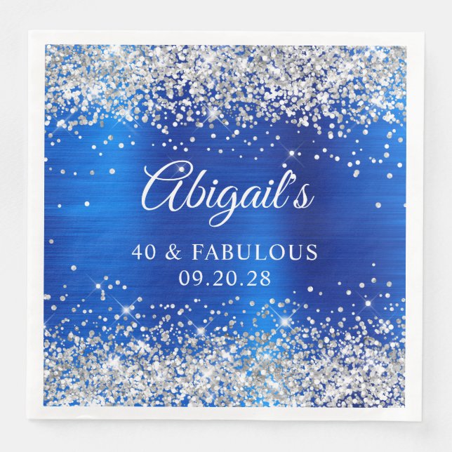 Silver Glitter Royal Blue Foil 40 & Fabulous Napkin (Front)