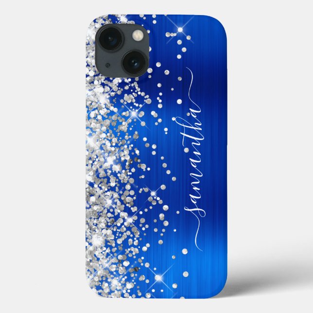 Silver Glitter Royal Blue Foil Girly Signature Case-Mate iPhone Case (Back)