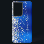 Silver Glitter Royal Blue Foil Girly Signature Samsung Galaxy Case<br><div class="desc">Girly faux sparkling silver glitter highlights on the left edge paired with a royal blue brushed metal foil digital art design. The contemporary girly signature features an elegant white calligraphy font with decorative tails in a vertical format. Customise the font styles or move the sparkle graphics to create your own...</div>