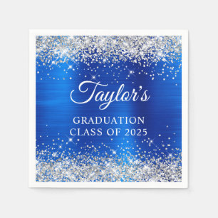 Silver Glitter Royal Blue Foil Graduation Napkin
