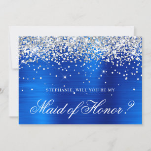 Silver Glitter Royal Blue Foil Maid of Honour Invitation