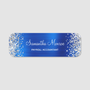 Silver Glitter Royal Blue Foil Name Title Tag