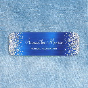 Silver Glitter Royal Blue Foil Name Title Tag