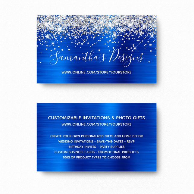Silver Glitter Royal Blue Foil Online Store Business Card (Silver Glitter Royal Blue Foil Online Store Business Card)
