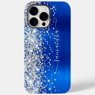 Silver Glitter Royal Blue Glam Girly Signature iPhone 14 Pro Max Case