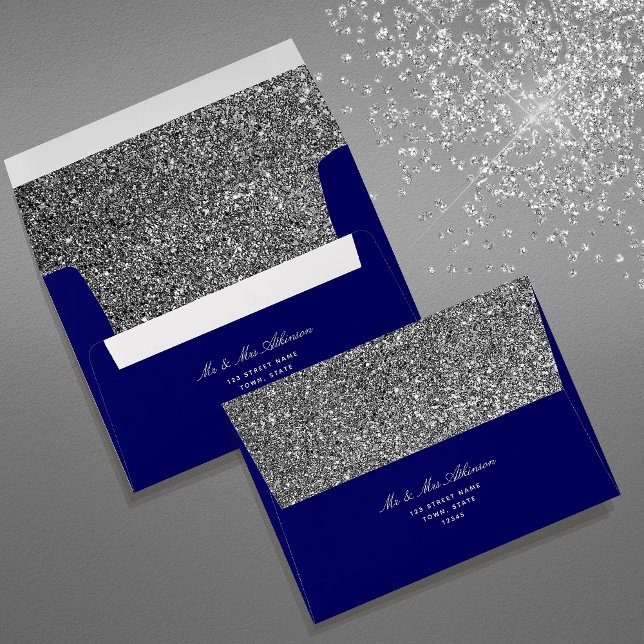 Silver Glitter Royal Blue Wedding Envelope (Creator Uploaded)