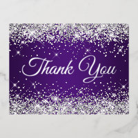 Silver Glitter Royal Purple Birthday Thank You