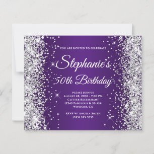 Silver Glitter Royal Purple Ombre 50th Birthday