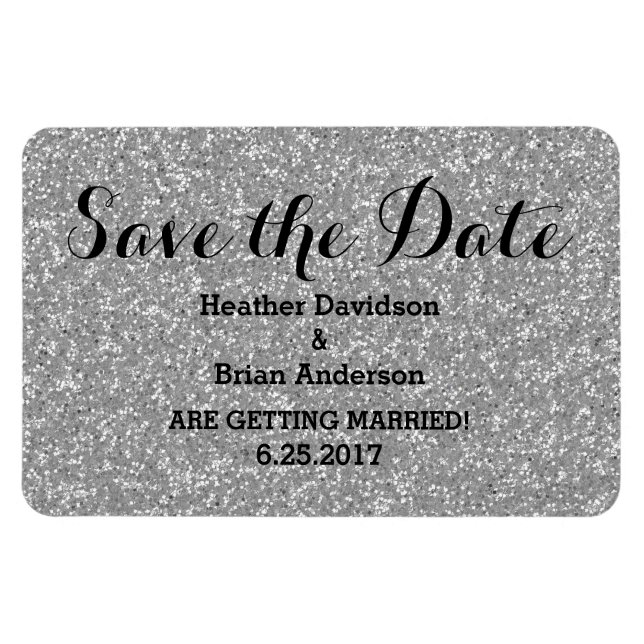 Silver Glitter Save the Date Flexi Magnet (Horizontal)