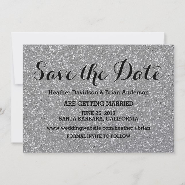 Silver Glitter Save the Date Invite (Front)