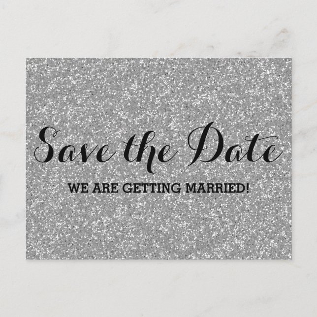 Silver Glitter Save the Date Postcard 2 (Front)